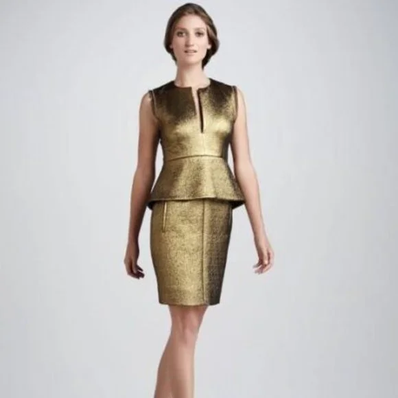 Diane Von Furstenberg | Dresses | Dvf Diane Von Furstenberg Delian Clean  Jacquard Bronze Gold Peplum Dress | Poshmark
